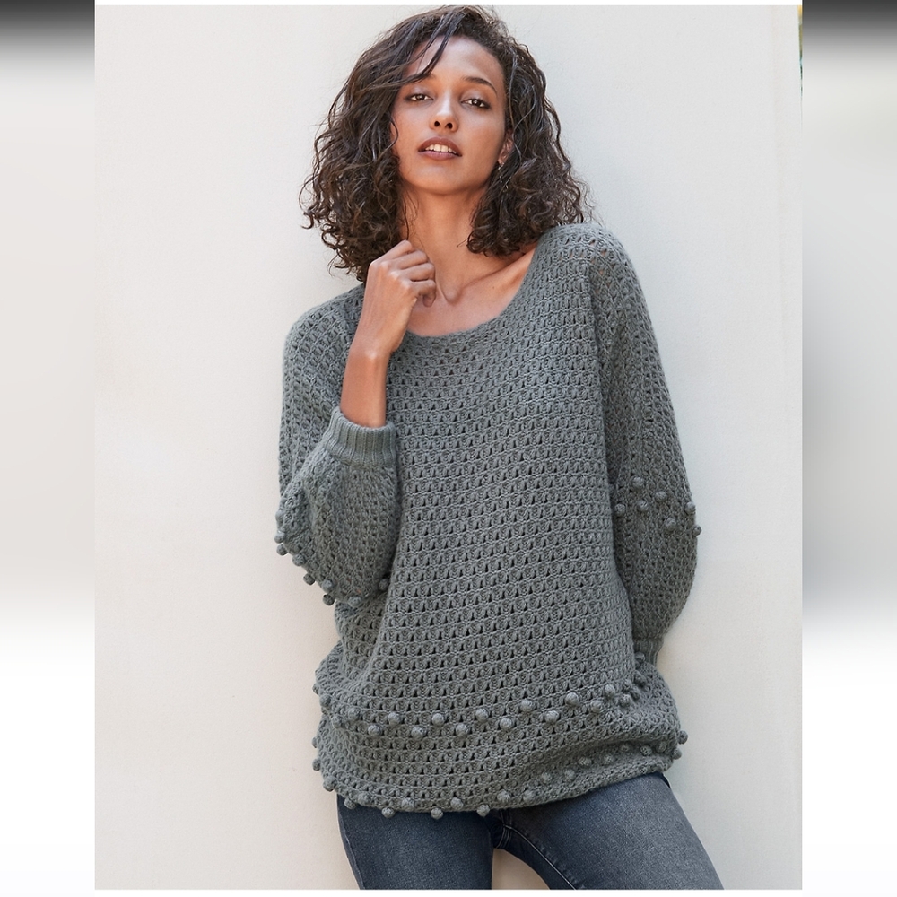 Garnet Hill Women's Recycled Cashmere Bobble Stitch Gray Sweater Size L
